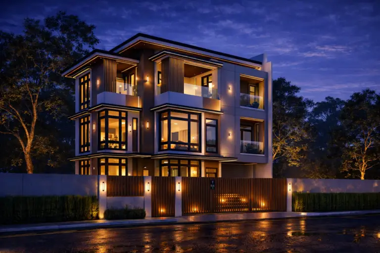Modern home at blue hour